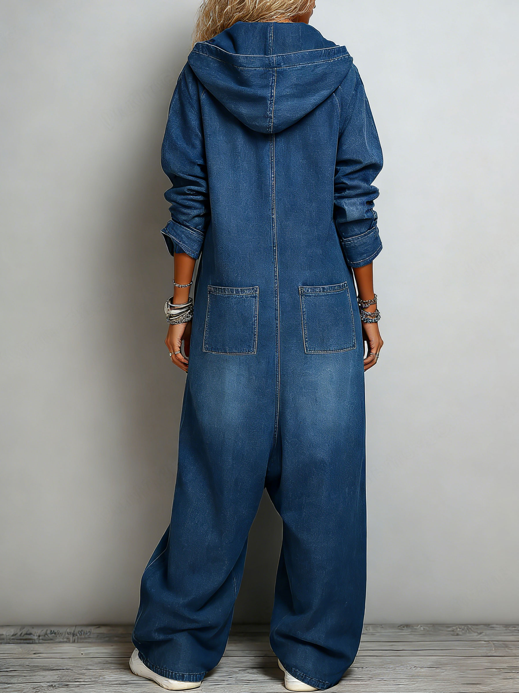 Women’s Hooded One Piece Denim Jumpsuit