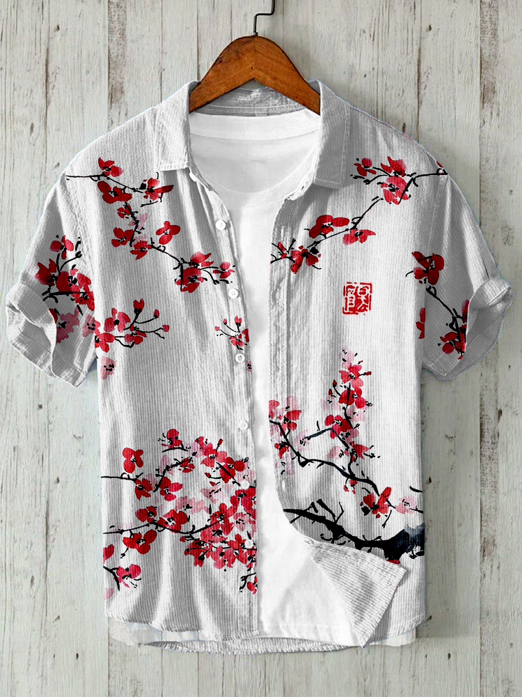 Japanese Cherry Blossom Art Linen Blend Cozy Shirt