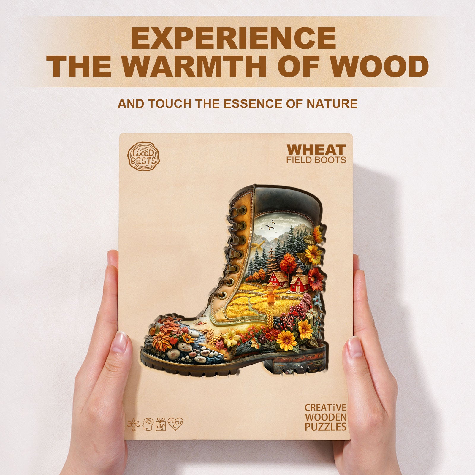 Wheat Field Boots Wooden Jigsaw Puzzle