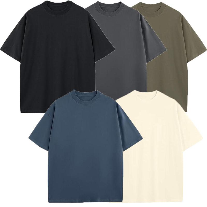 Unisex Heavyweight 100% Cotton Drop Shoulder T-Shirts, Multi-Pack Casual Oversized Fashion Tees