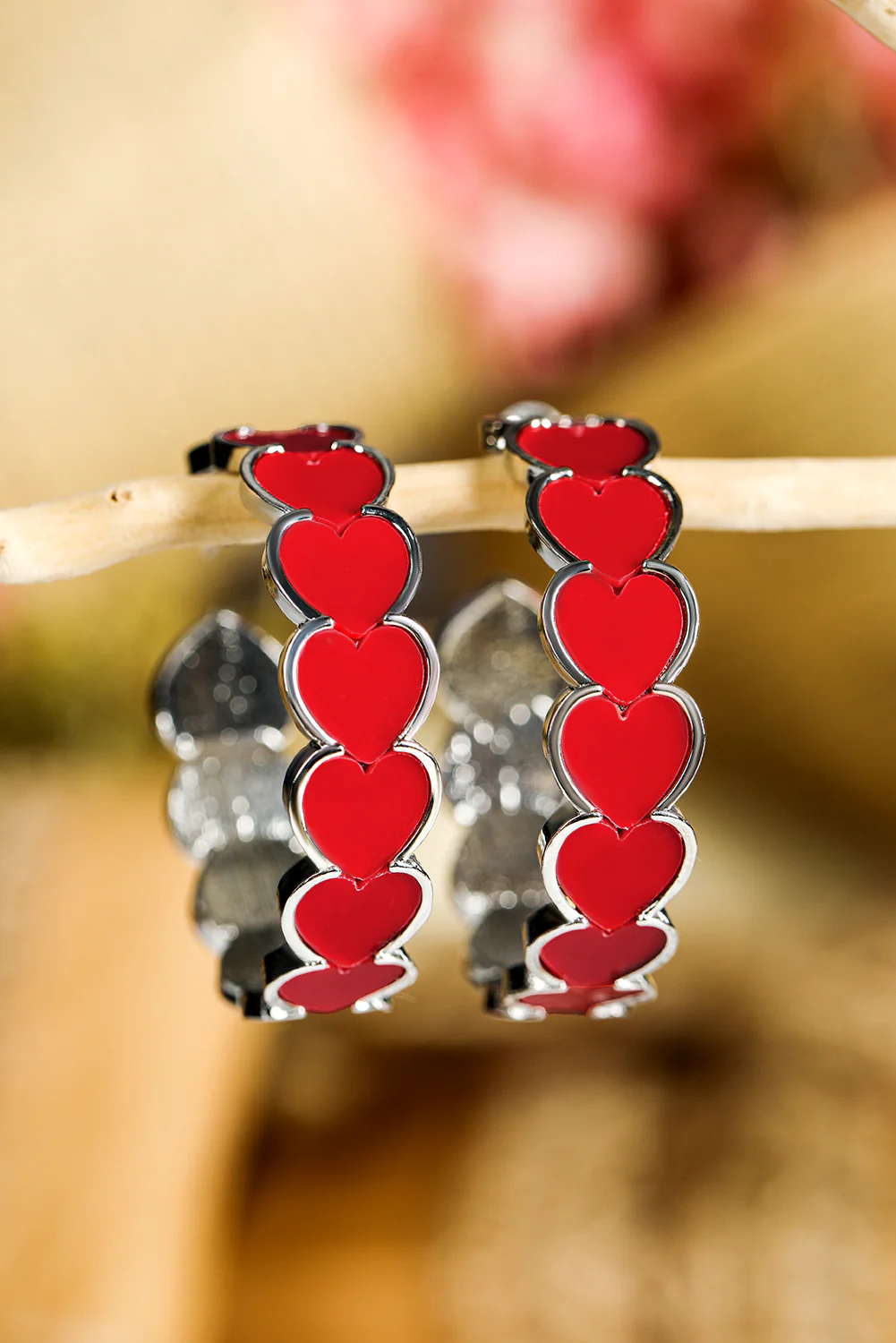 Fiery Red Hearts Decor Alloy C-shape Hoop Earrings
