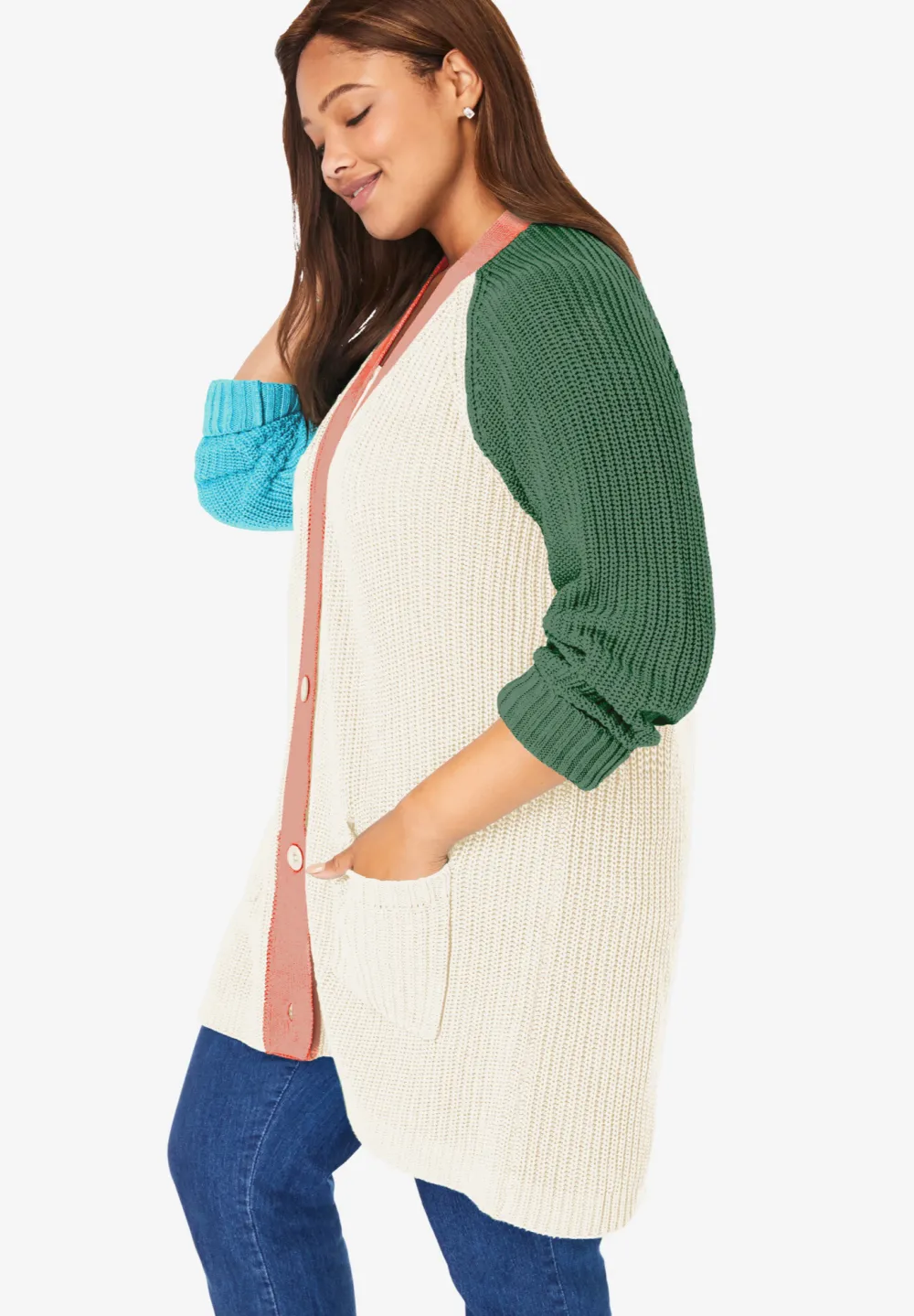Button-Front Shaker Cardigan