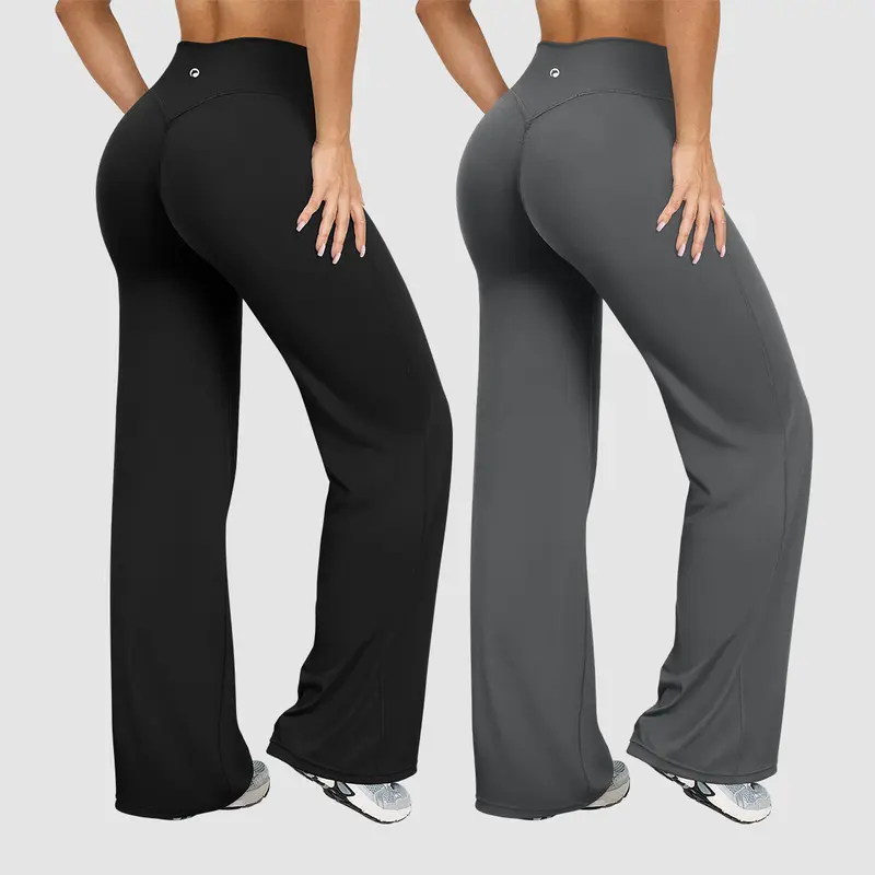 Women's Casual Pants - High-waisted Loose-Fitting Casual Pants - Comfortable and Elastic Loose Pants with Stretchy Material - Straight Leg Hem