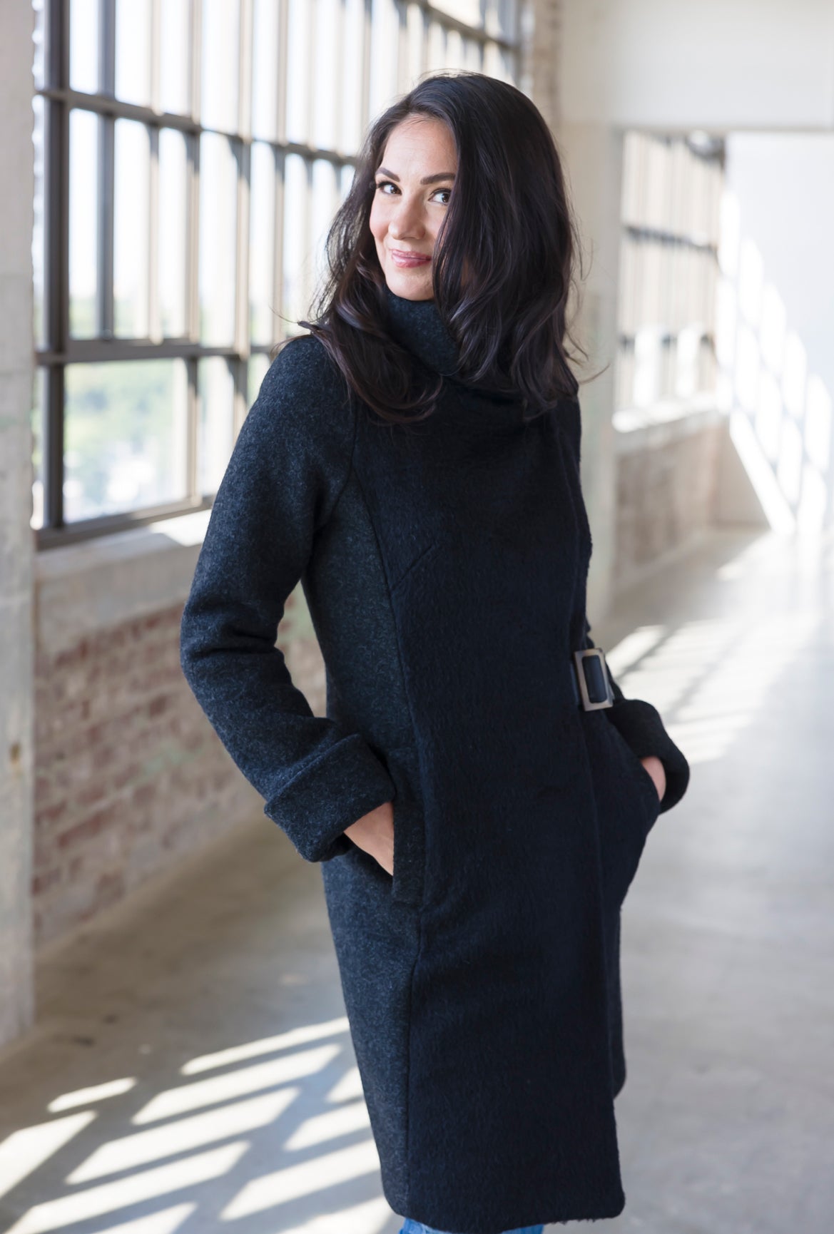 BLACK WAVE COWL NECK COAT