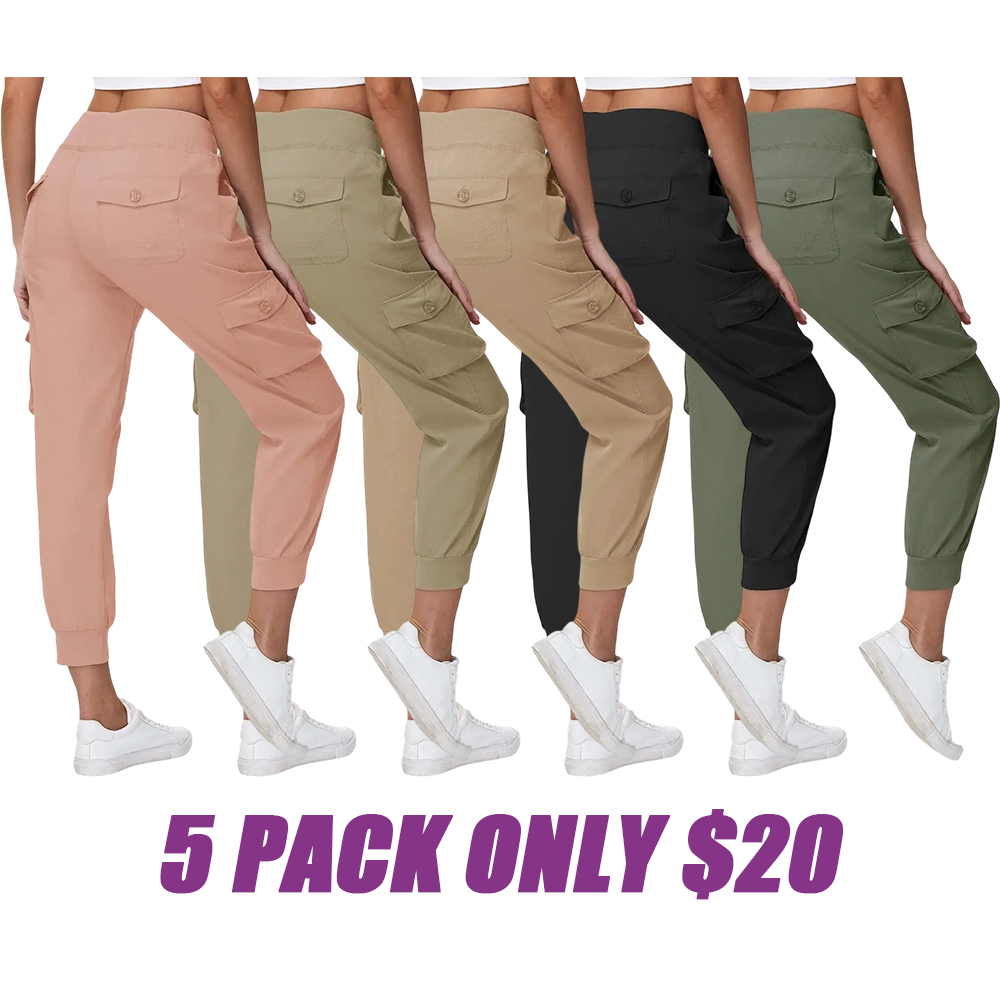 Women's Casual Lightweight Quick Dry Cargo Pants Elastic Waist Hiking Travel Joggers With Pockets