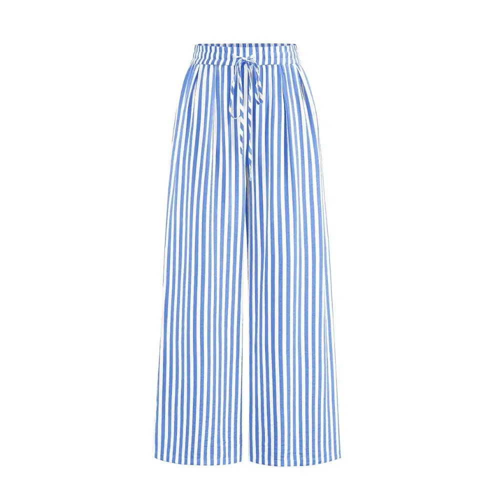 Women’s Elastic Waist Wide Leg Palazzo Pants with Pockets – Lightweight Striped & Floral Casual Lounge Trousers