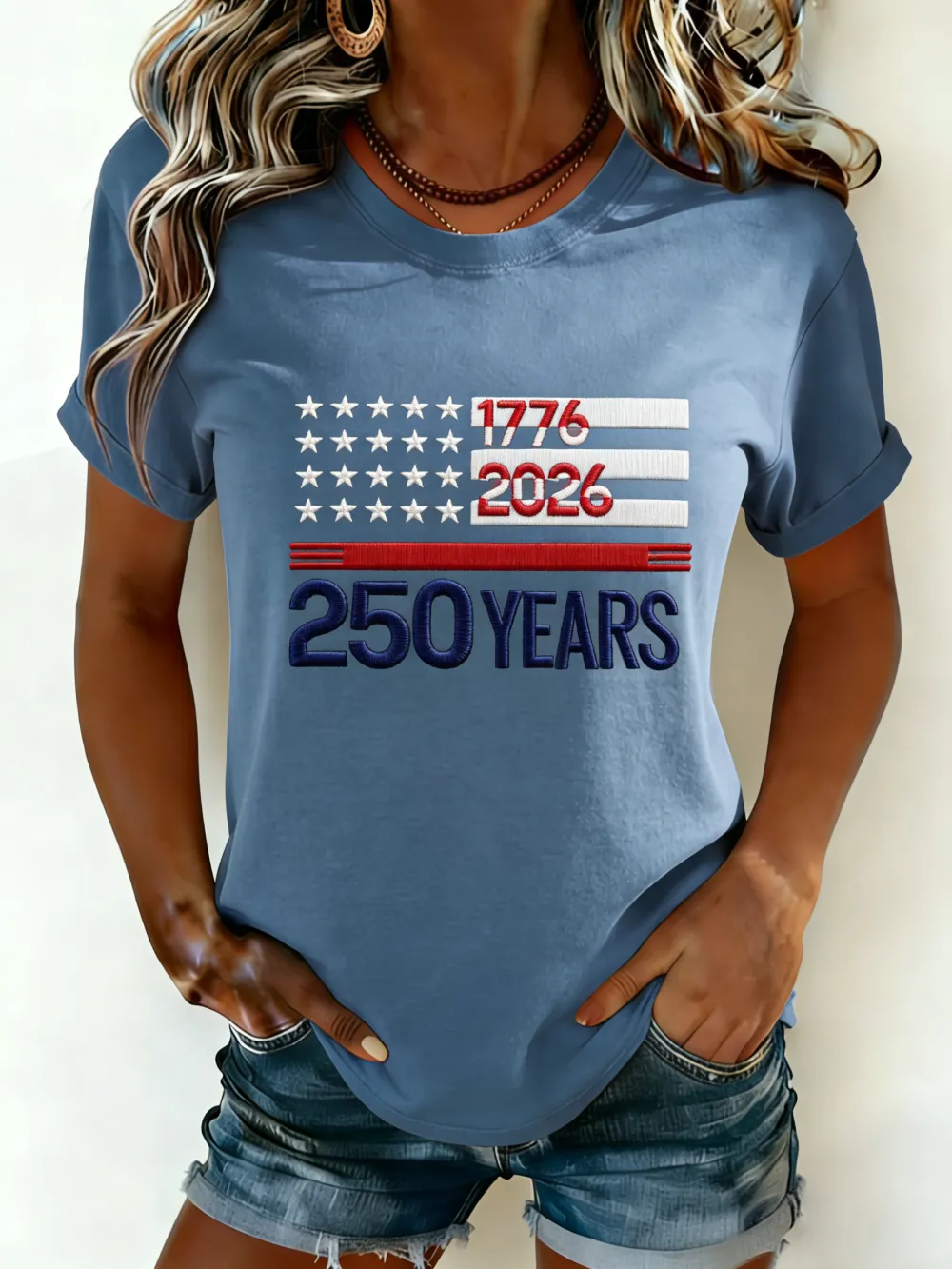 Patriotic USA Flag Embroidered Gradient Tee