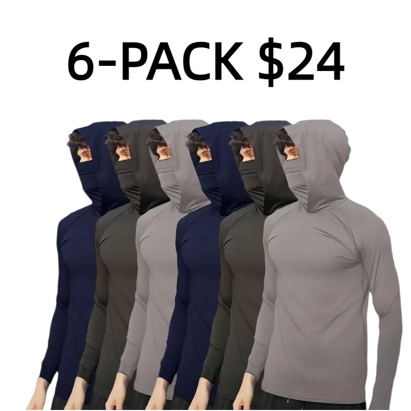 6-Piece Men's Casual Hoodie Pullovers Blue Black Light Gray Slim Fit Long Sleeve Lightweight UPF Sun Protection