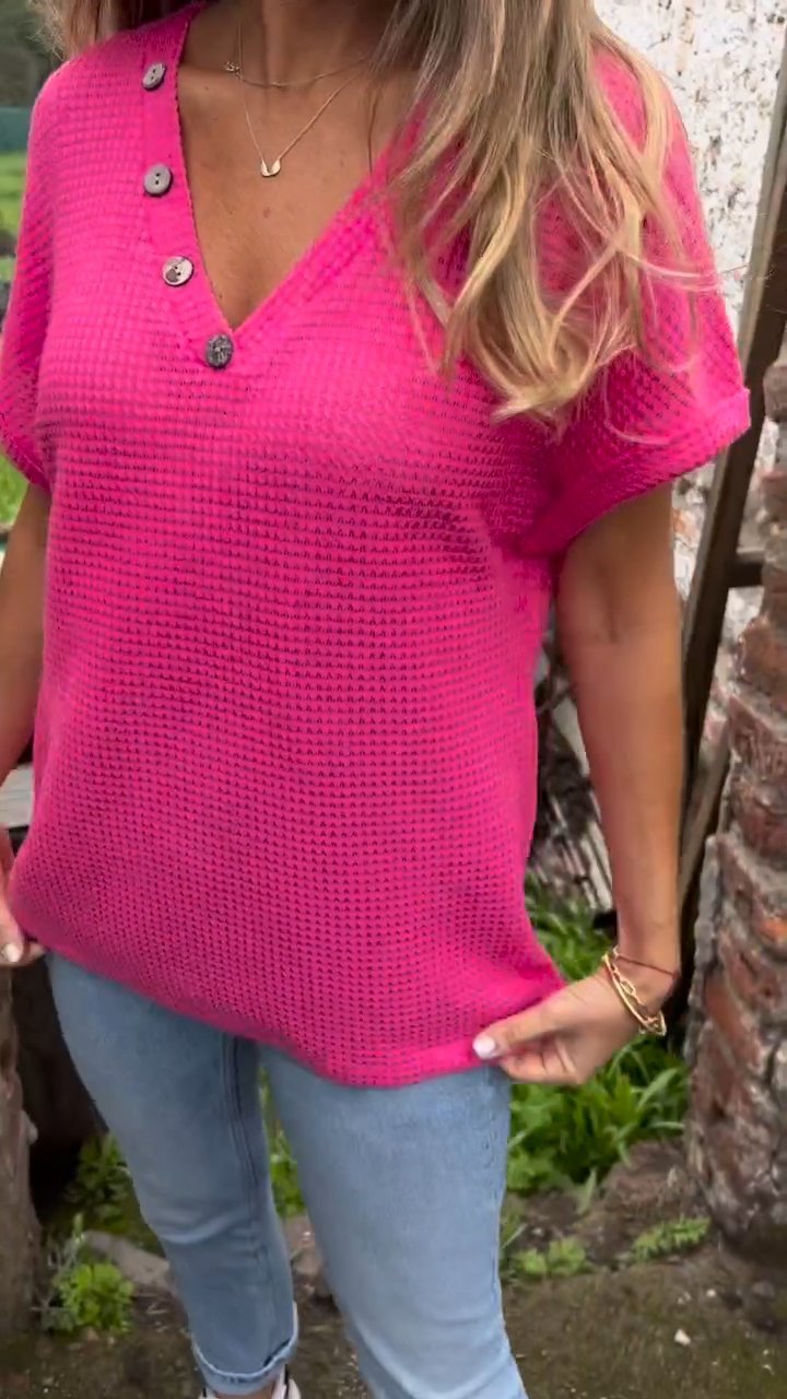 Women Summer Casual Knitted Cotton and Linen V-neck Top