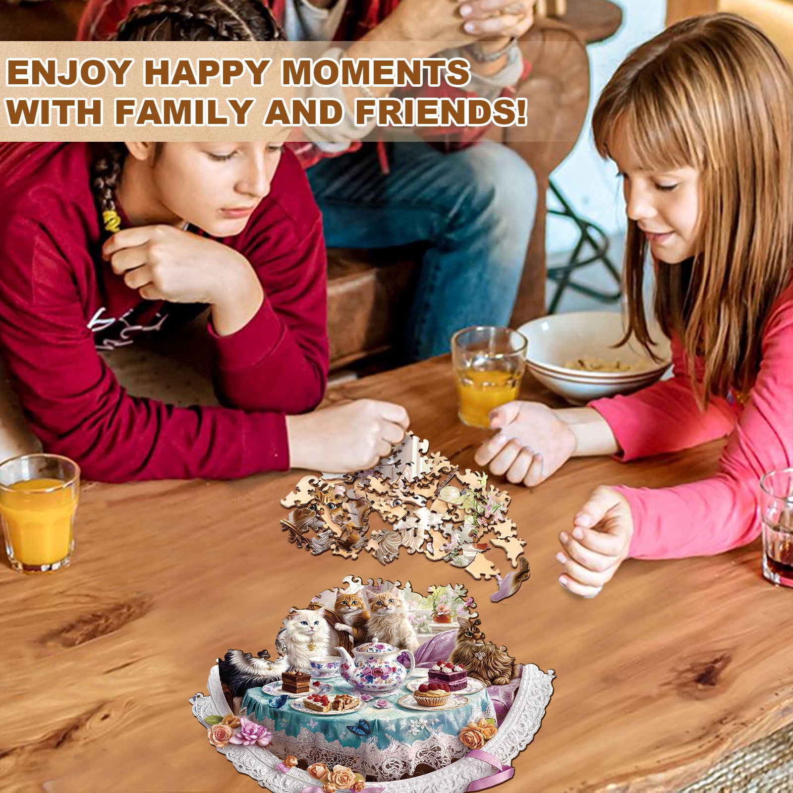 Cat Tea Time Wooden Jigsaw Puzzle