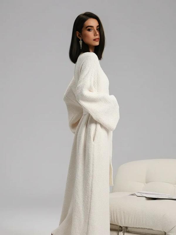 Women’s Plush Long Robe – Heavyweight Warm Flannel Lounge Robe with Tie Belt