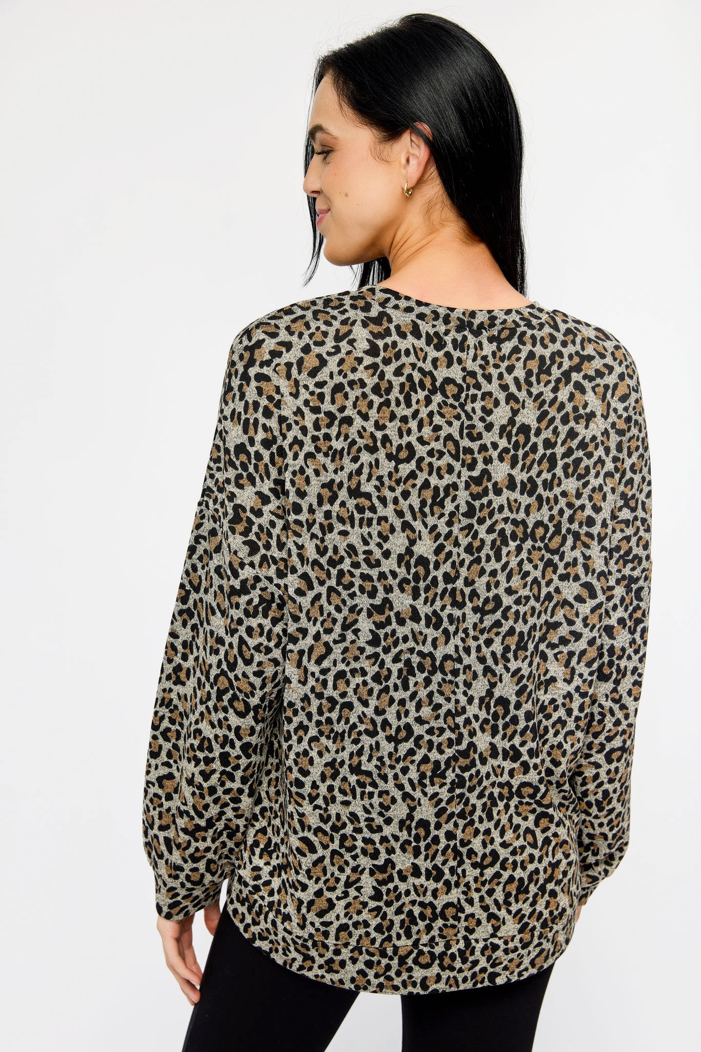 Animal Print Crew-Neck Balloon-Sleeve Sweater