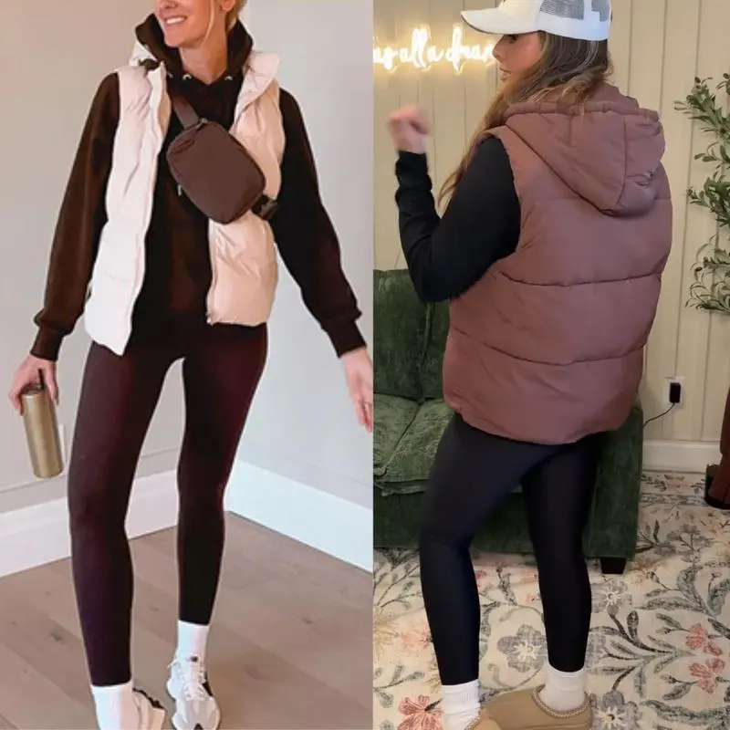 Women's Sleeveless Quilted Winter Warm Hooded