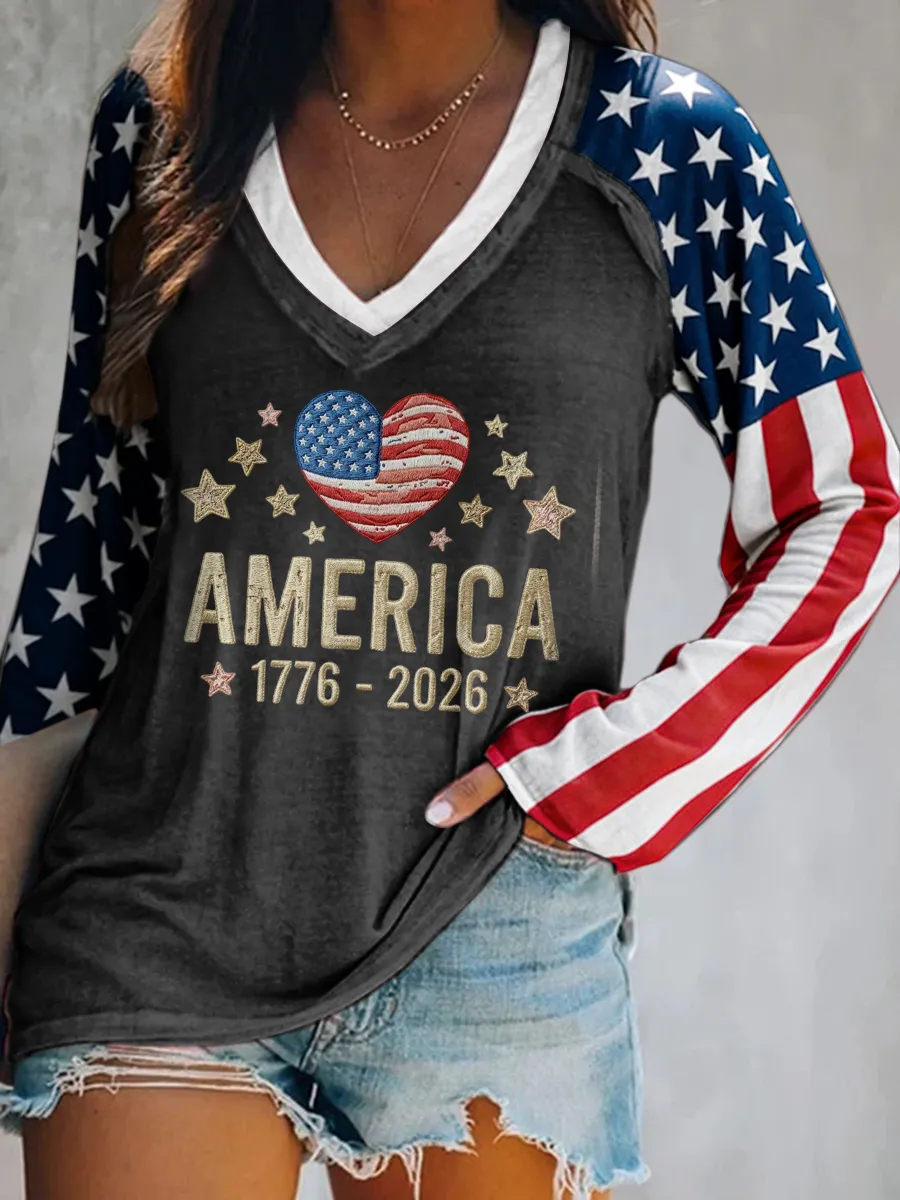 Ladies' Leisure 250Th Anniversary Celebration V-Neck Long Sleeved T-Shirt