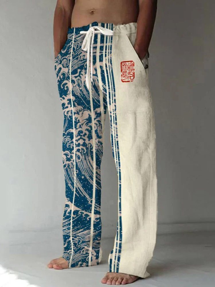 Men's Wave Art Print Casual Pants