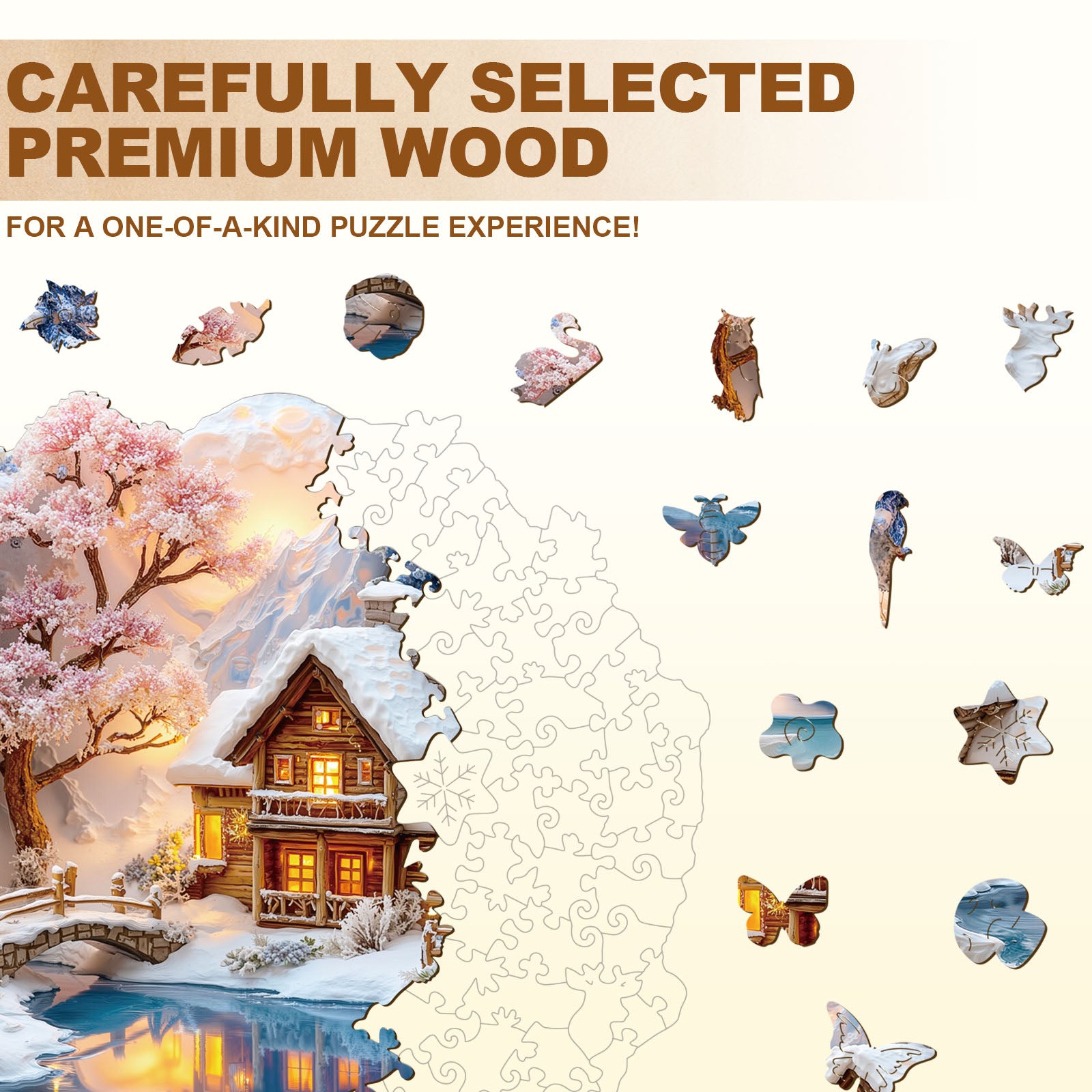 Snow scene on the lake Wooden Jigsaw Puzzle