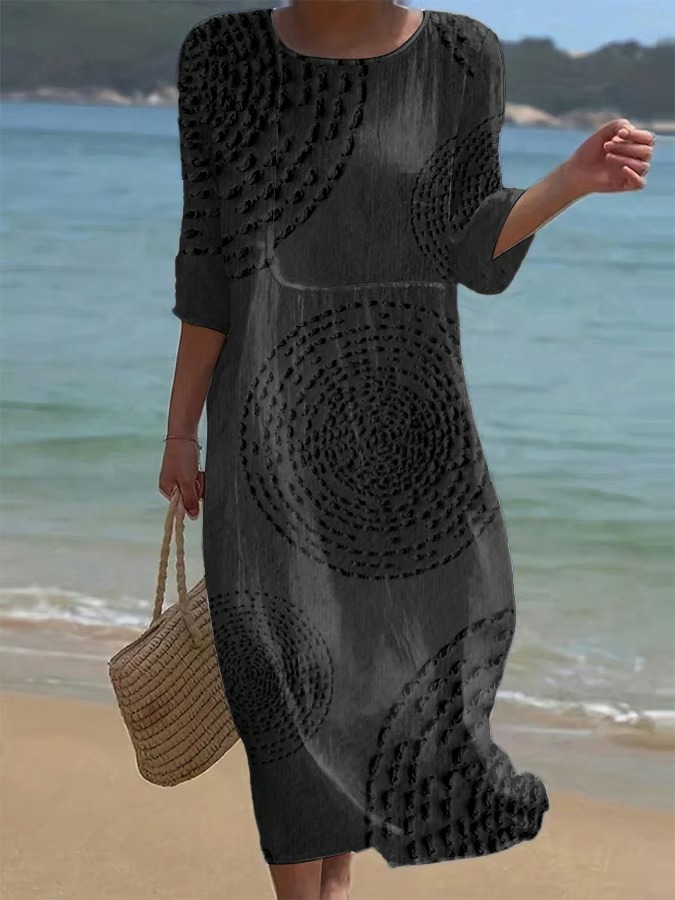 Women's Vintage Abstract Geometric Art Print  Cotton Dress