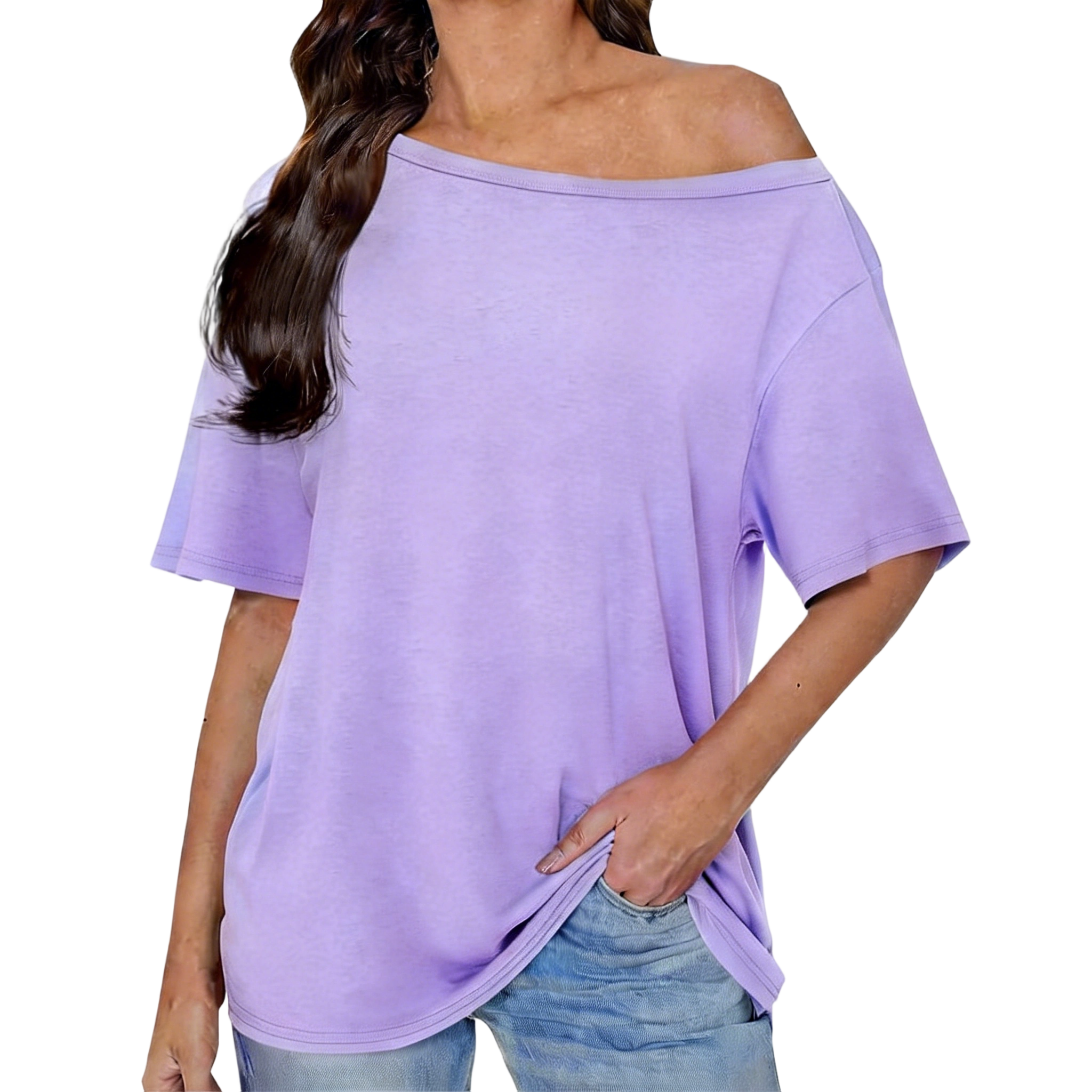 Women's Off The Shoulder Tops Short Solid Color Short Sleeve Tee - Casual Basic T-Shirt for All Seasons Daily Wear