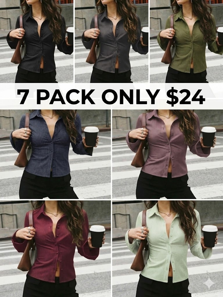 Women's All-Over Striped Print Button Front Blouse