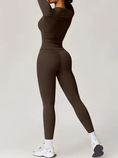 Women’s Two-Piece Patchwork Yoga Set – High Elastic Slim Fit Long Sleeve Top & Tight Pants