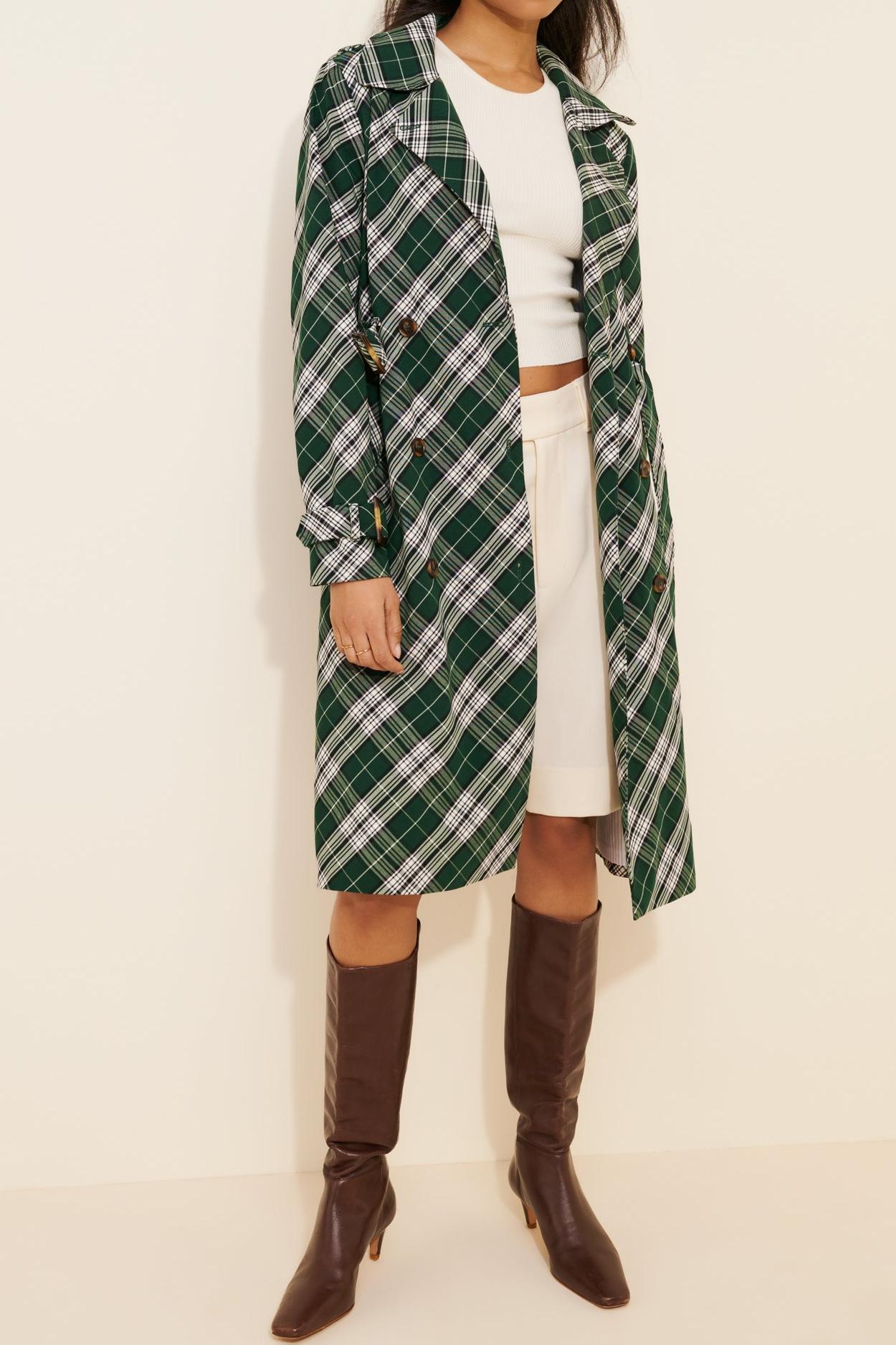 Plaid Longline Trench Coat