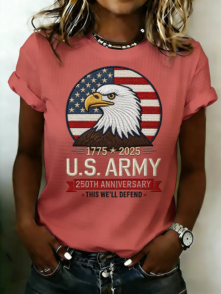 U.S. Army 250th Anniversary Eagle Flag Embroidered Waffle T-Shirt