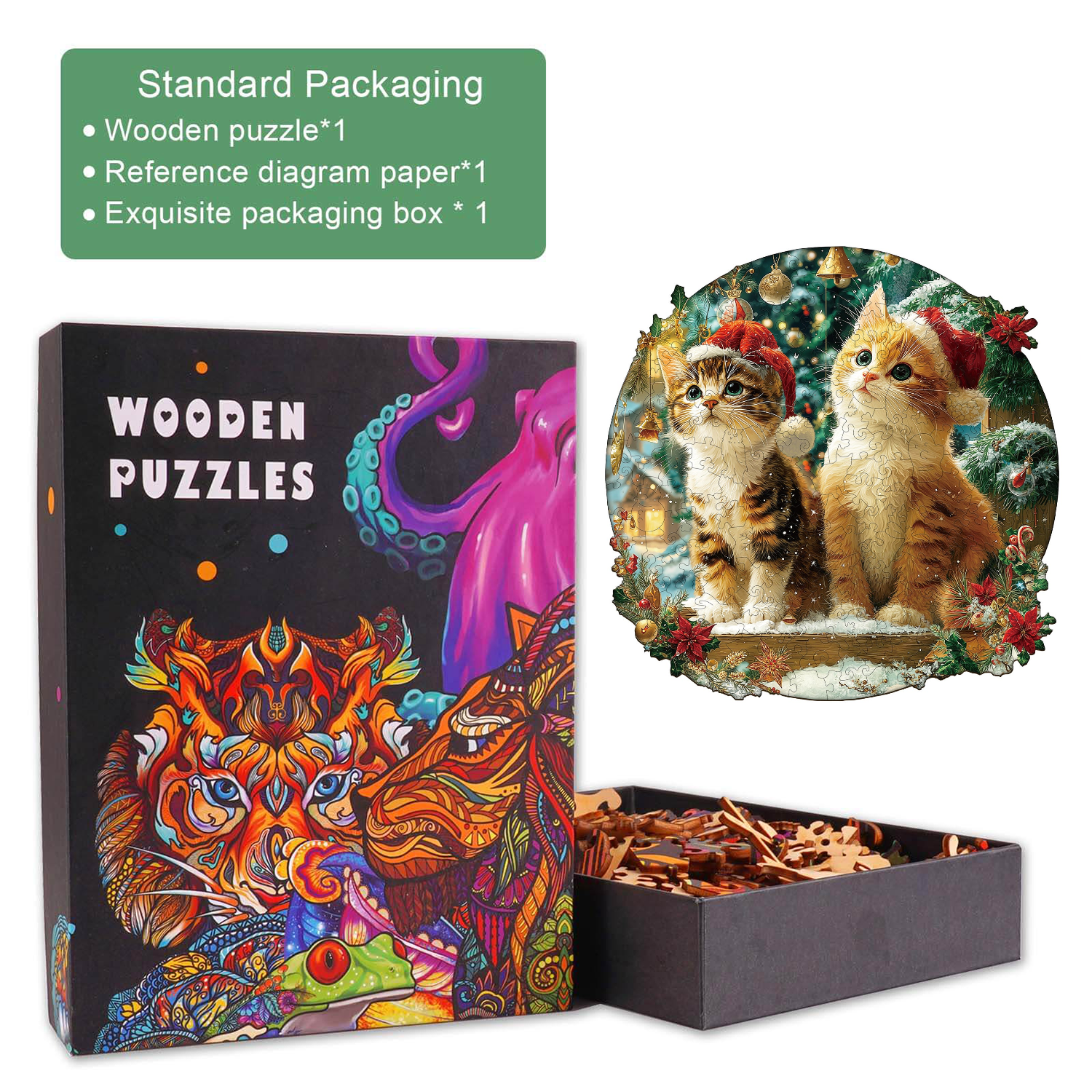 Christmas Kitten Combination Wooden Jigsaw Puzzle