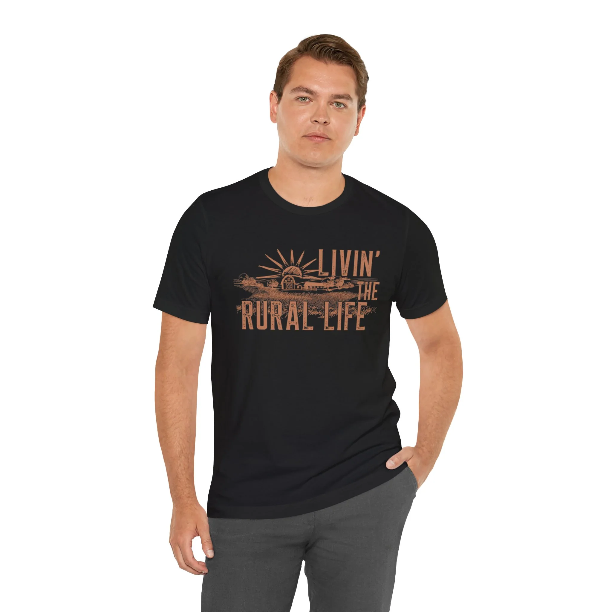 Living the Rural Life (brown graphic) Bella Canvas Unisex Jersey T-Shirt - Multiple Colors