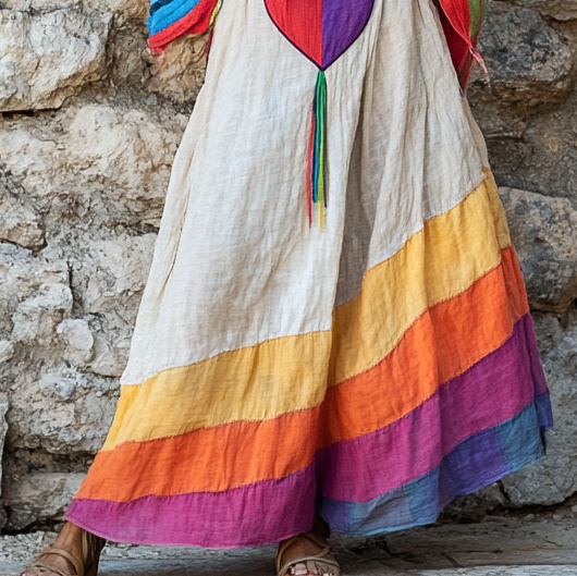 Vintage Loose Linen Patchwork Dress 9857