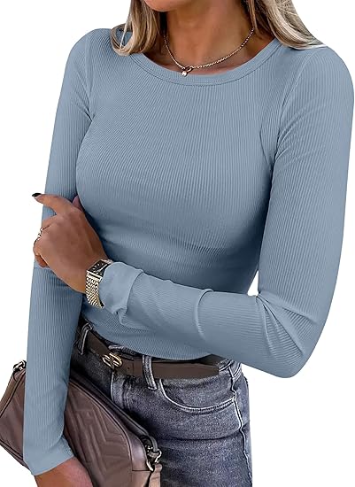 Women's Slim Fit Rib Knit Long Sleeve Top