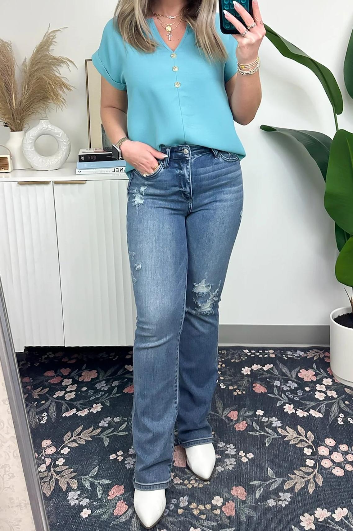 Button Front Short Sleeve Top