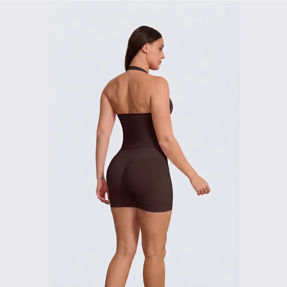 Women’s Coral Color Block Halter Top & Sports Shorts Set