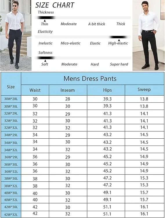 Men's Stretch Dress Pants No Iron Golf Pants Expandable Waist Flat Front Business Casual Pants