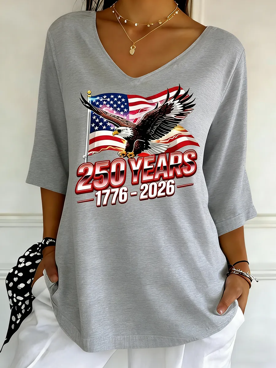 Women's USA 250th Anniversary Patriotic Eagle V-Neck Tunic Top