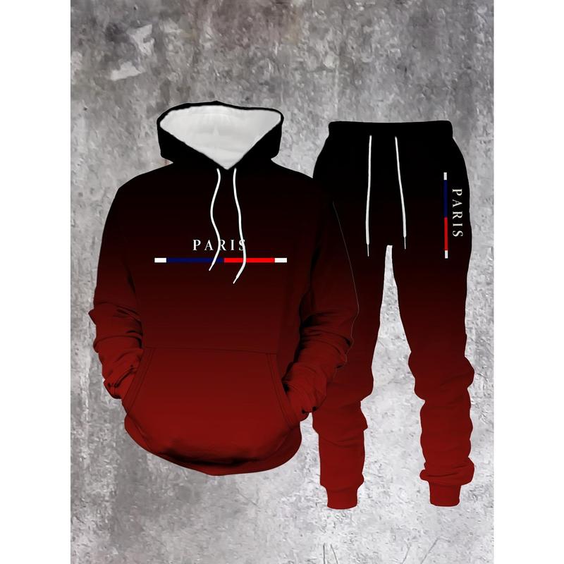 Men’s Black & Red Gradient Hoodie and Pants Set