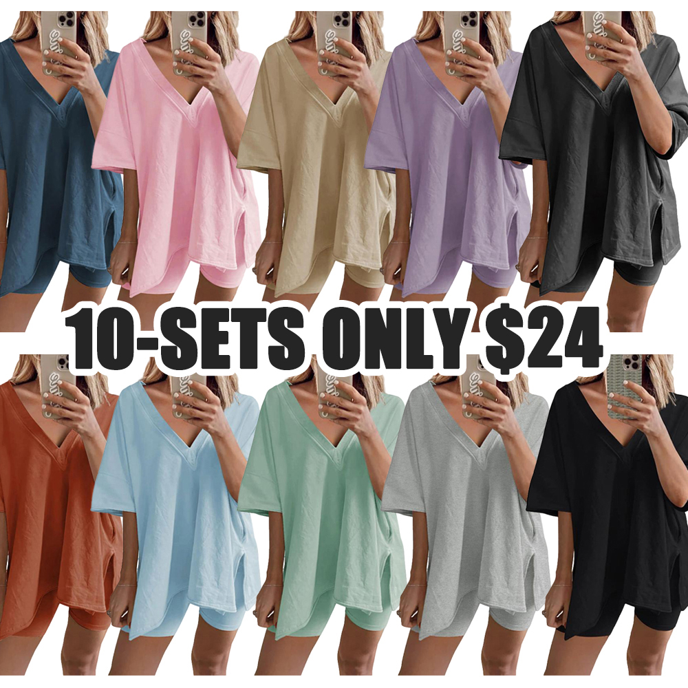 Women’s Oversized 2-Piece Lounge Shorts Set – Reversible V-Neck/Round Neck T-Shirt & Matching Shorts – Plus Size Friendly Casual Wear (Sizes S–5XL)