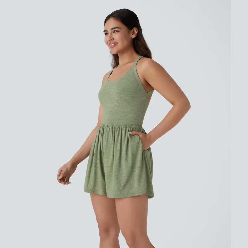 Women’s Backless Twisted Romper – 2-in-1 Resort Fit with Side Pockets | Easy Peezy Edition