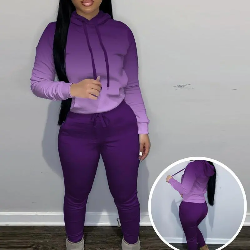 Women's Drawstring Hoodie & Pocket Sweatpants 2-Piece Warm Fleece Set