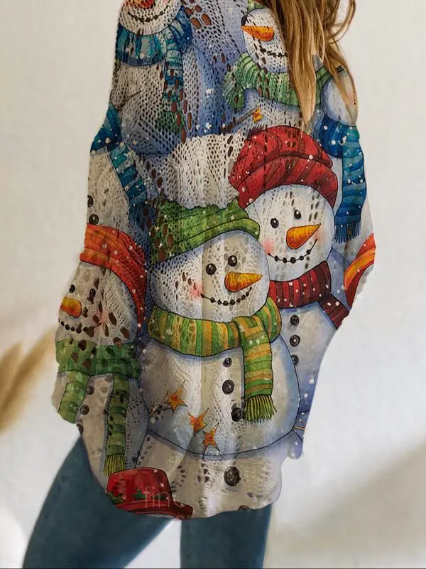 Women's Halloween Pumpkin Print Long Sleeve Knit Top