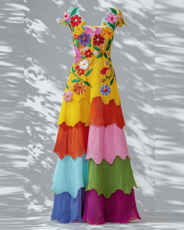 Women's Vibrant Summer Rainbow-Colored Dress 5690