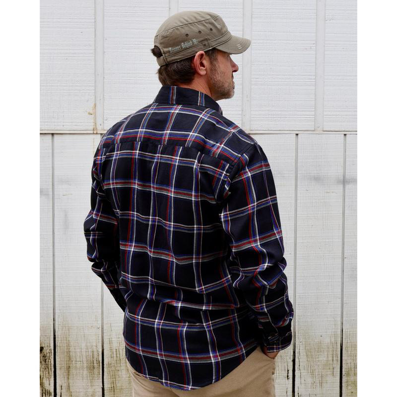 🔥 Men’s Patriot Red, White & Blue Flannel Shirt — Hidden Snap Collar