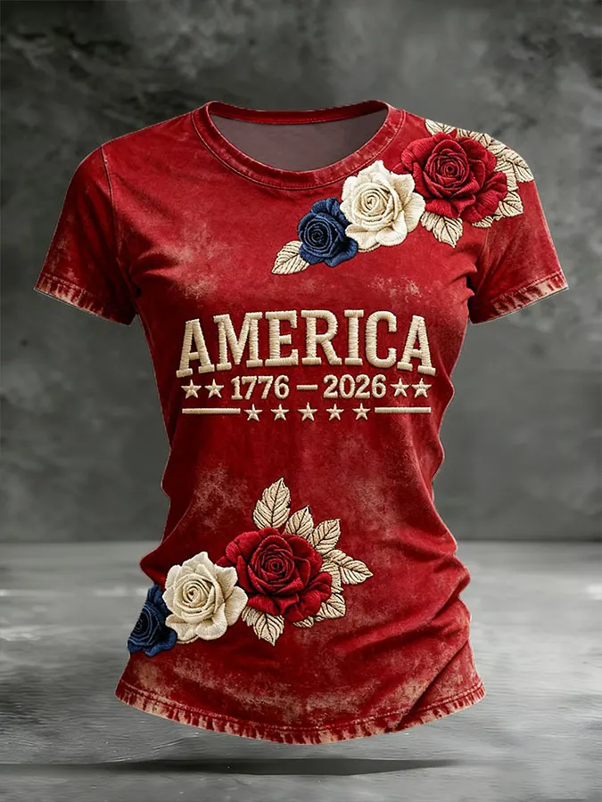 Women'S Retro American Independence Day 250Th Anniversary Printed Short Sleeved T-Shirt