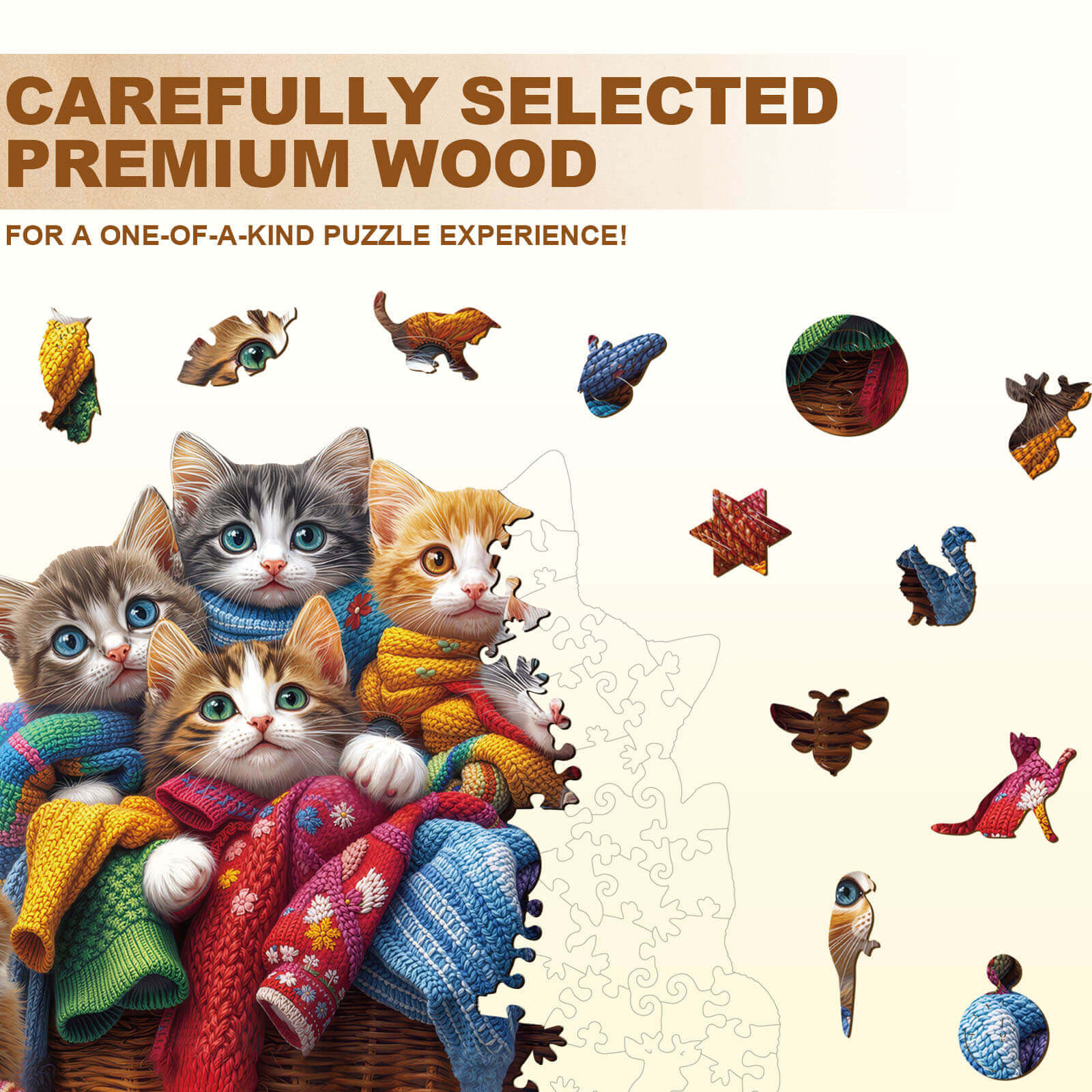 Colorful fabric cat Wooden Jigsaw Puzzle