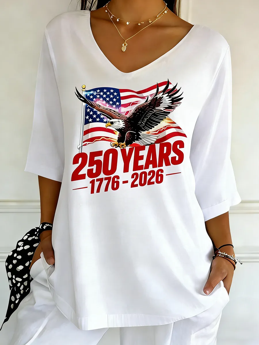 Women's USA 250th Anniversary Patriotic Eagle V-Neck Tunic Top