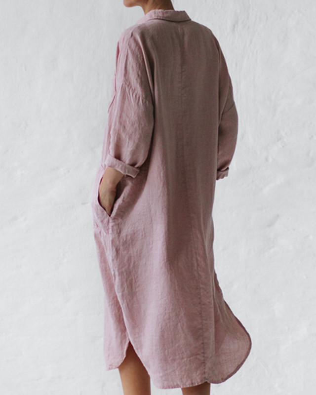 Casual Loose Cotton and Linen Shirt Dress 2056