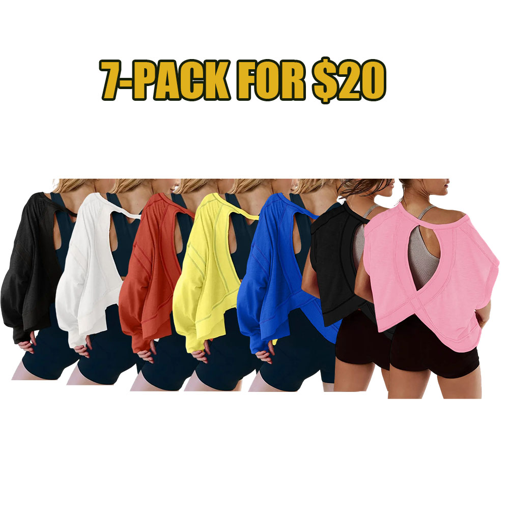 Women's Open Back Tops Y2K Short / Long Sleeve Workout Shirts Casual Yoga Athletic Gym Slouchy Crop Running Tees