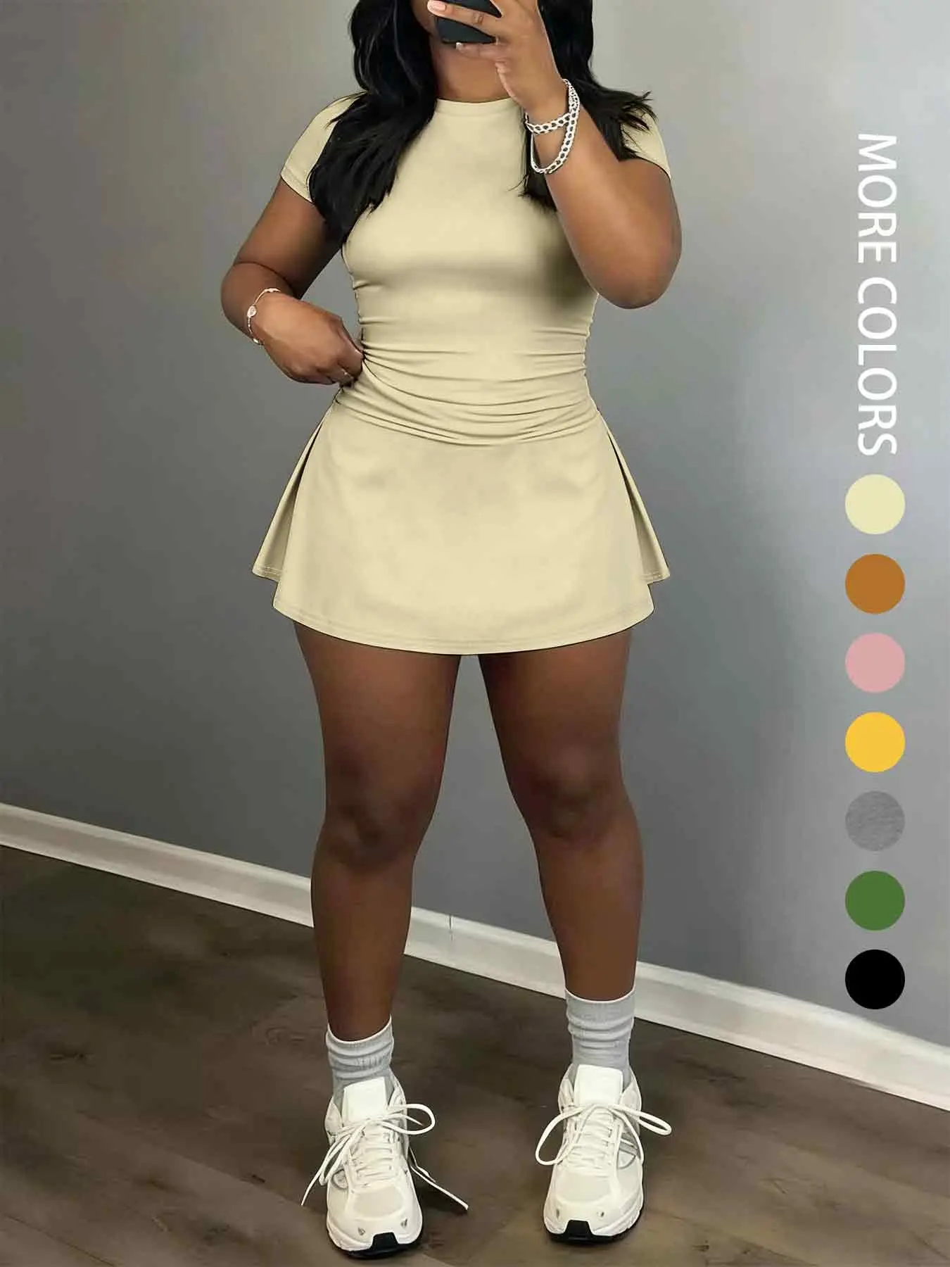 Women's Short Sleeve Casual Sporty Set, 2-Piece Women's Fashionable Daily Wear & Active Lifestyle Clothing, Stretchy Suit Set, Yoga Gym Outfits