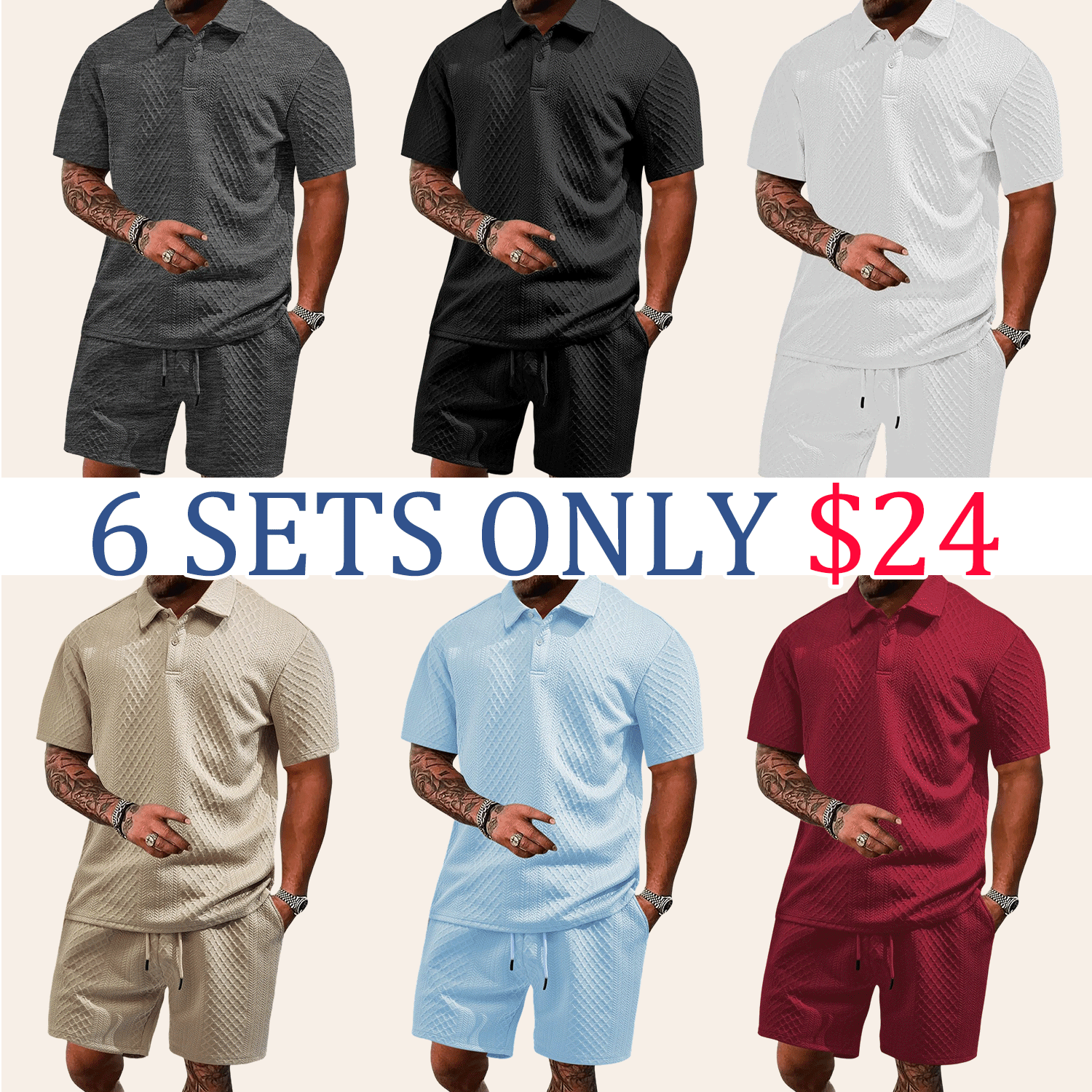Men’s Polo Shirt & Drawstring Shorts Set – Breathable Casual 2-Piece Outfit