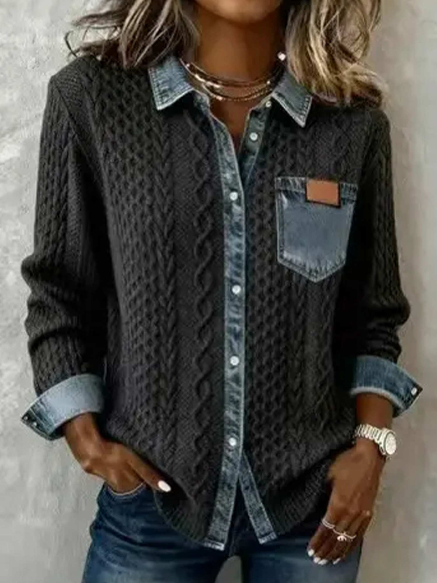 Clearance Sale Women's Retro Knitted Denim Shirt