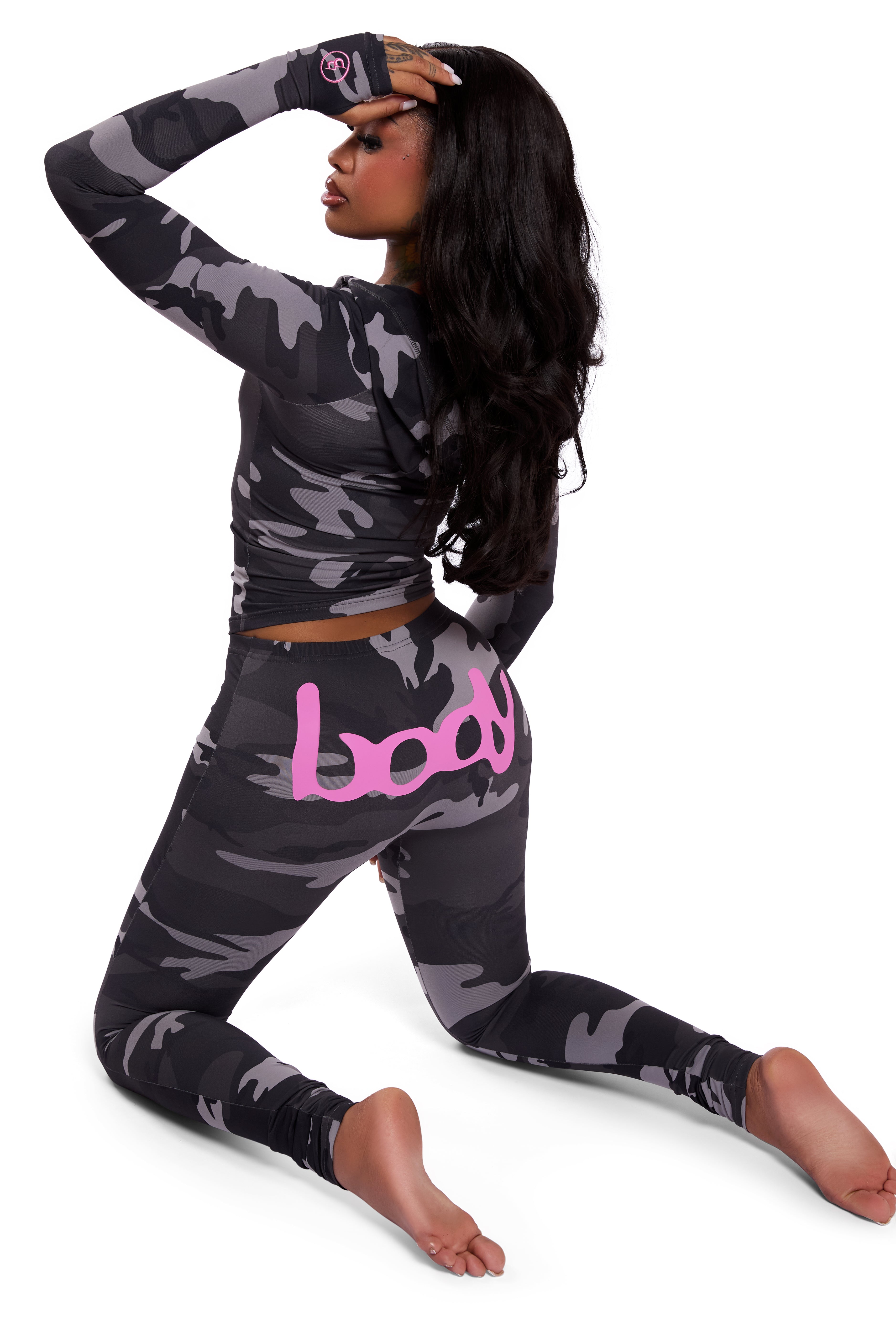 BASICS ULTRA LOW-RISE LEGGINGS 2.0 (GREY CAMO/HOT PINK)